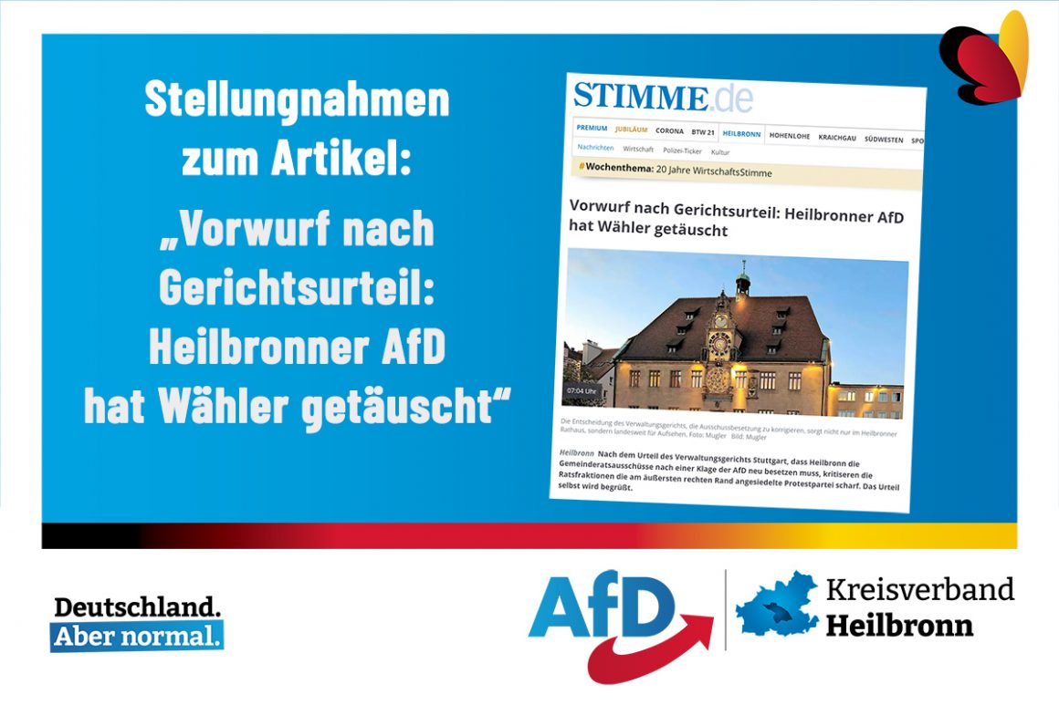 Stellungnahme zum Artikel: "Vorwurf nach Gerichtsurteil: Heilbronner AfD hat Wähler getäuscht"