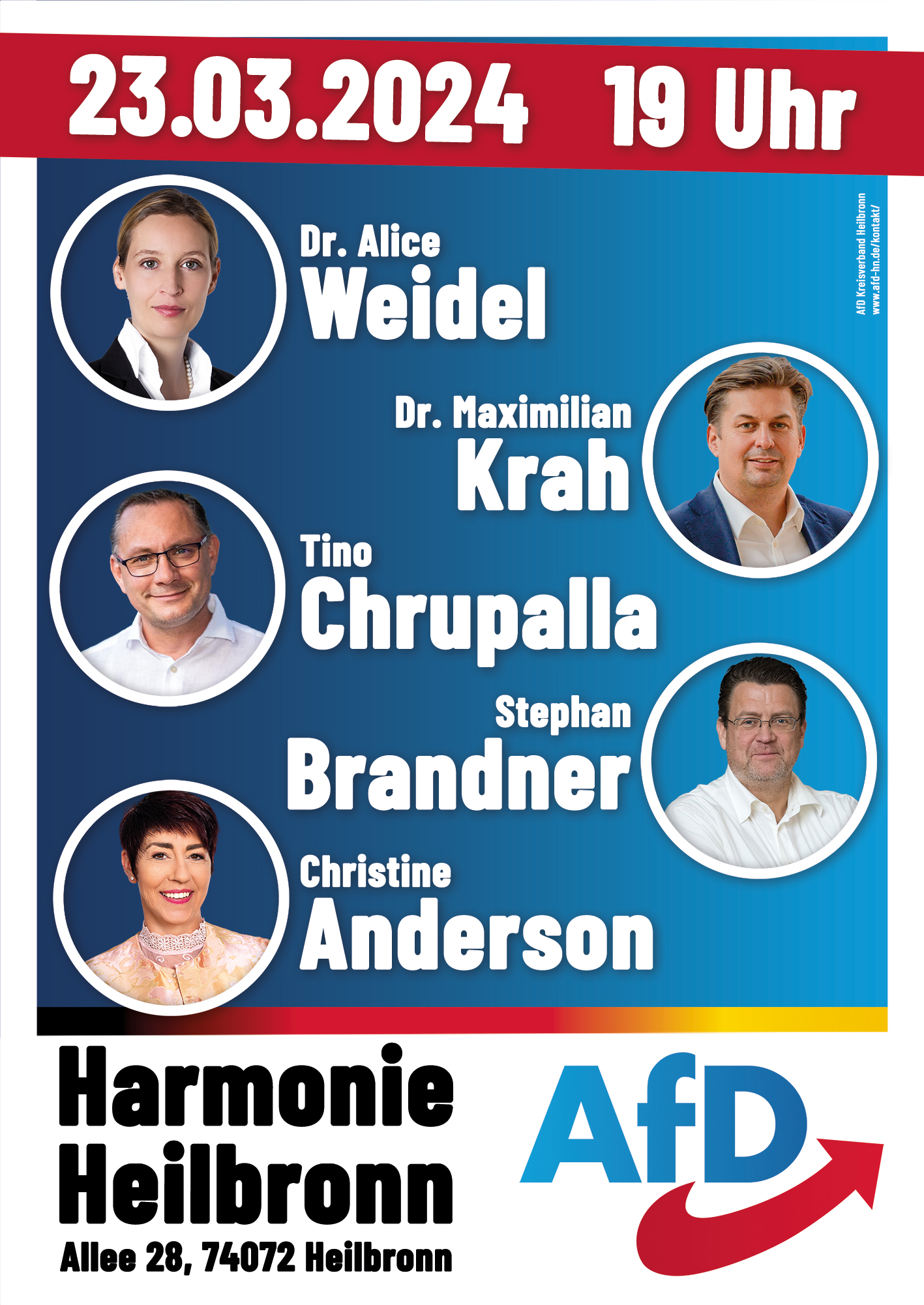 Veranstaltung am 23.03.2024 in Heilbronn mit Dr. Alice Weidel, Tino Chrupalla, Stephan Brandner, Dr. Maximilian Krah und Christine Anderson