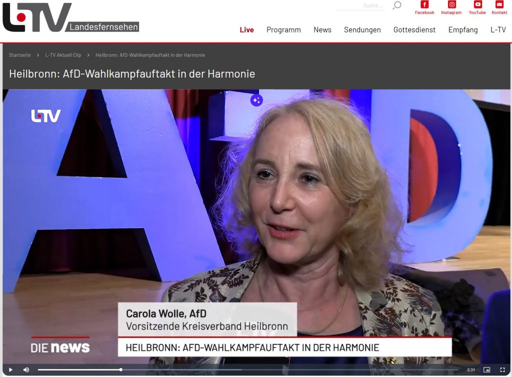 Carola Wolle (AfD) bei L-TV zum AfD-Wahlkampfauftakt Heilbronn