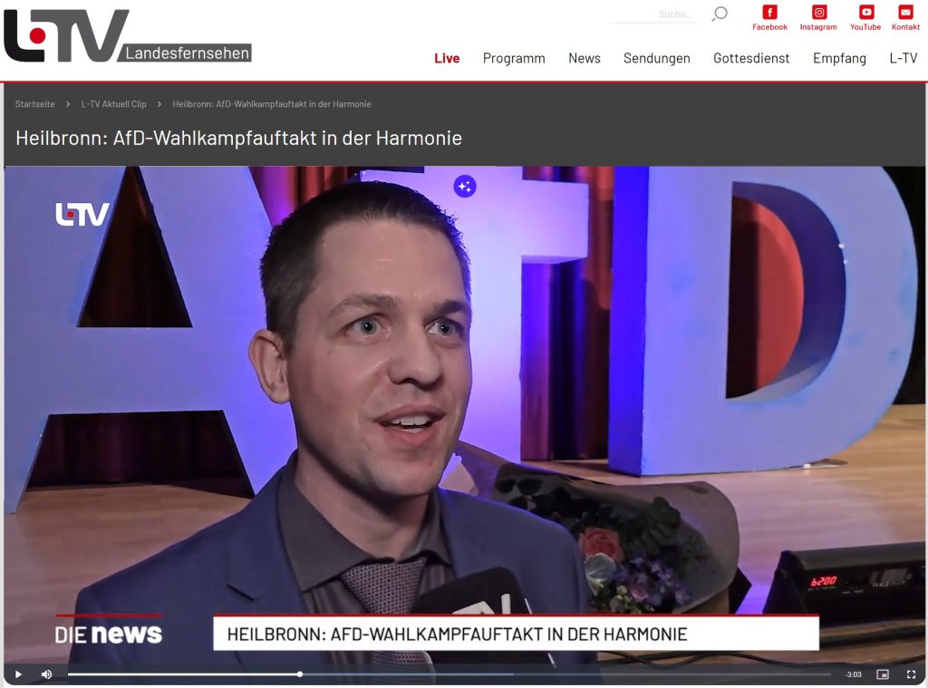 Dennis Klecker (AfD) bei L-TV zum AfD-Wahlkampfauftakt Heilbronn