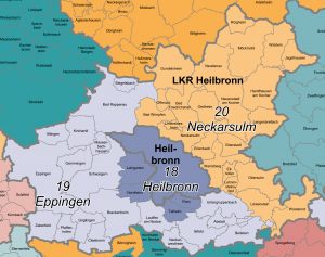 Landtagswahlkreise 2026 in Baden-Württemberg: 18 Heilbronn, 19 Eppingen und 20 Neckarsulm